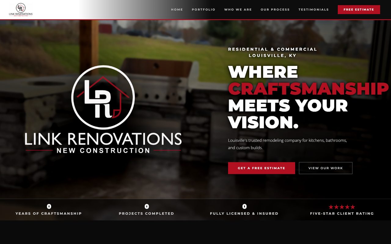 Link Renovations homepage on desktop