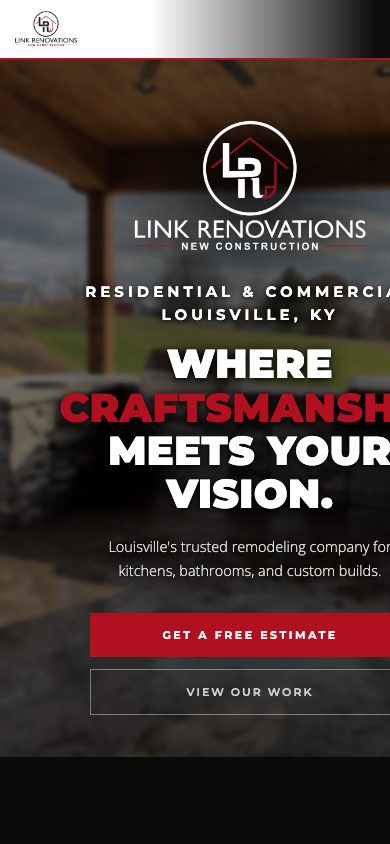 Link Renovations homepage on mobile
